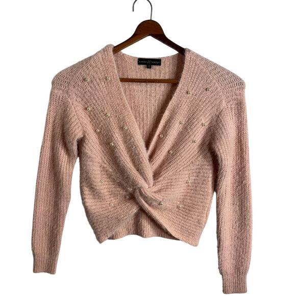Almost Famous Womens Pink Sweater Size Medium M Pearl Twist Front - Picture 1 of 8